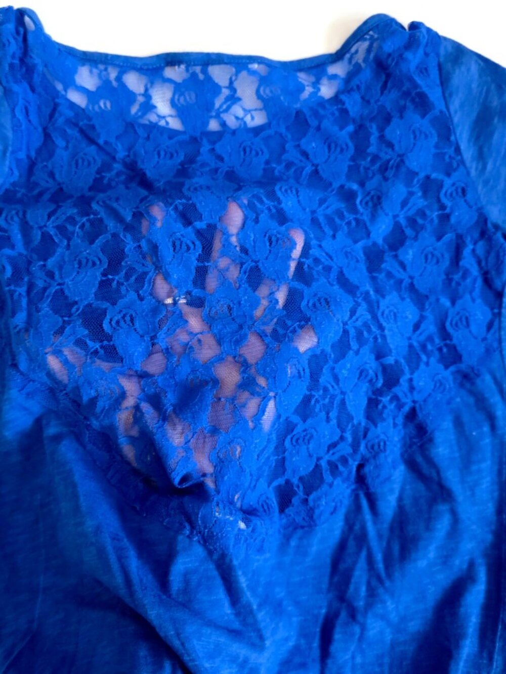 Women's Royal Blue Lace Sheer Back Shirt, Med